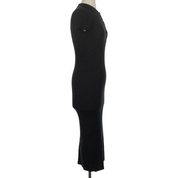 House of Harlow 1960 Sz XS NWT Ribbed Knit Polo Dress Midi Short Sleeve Black - Picture 4 of 16